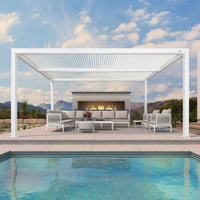 Louvered Pergola Modern White Pergola with Adjustable Roof for Deck Backyard Garden